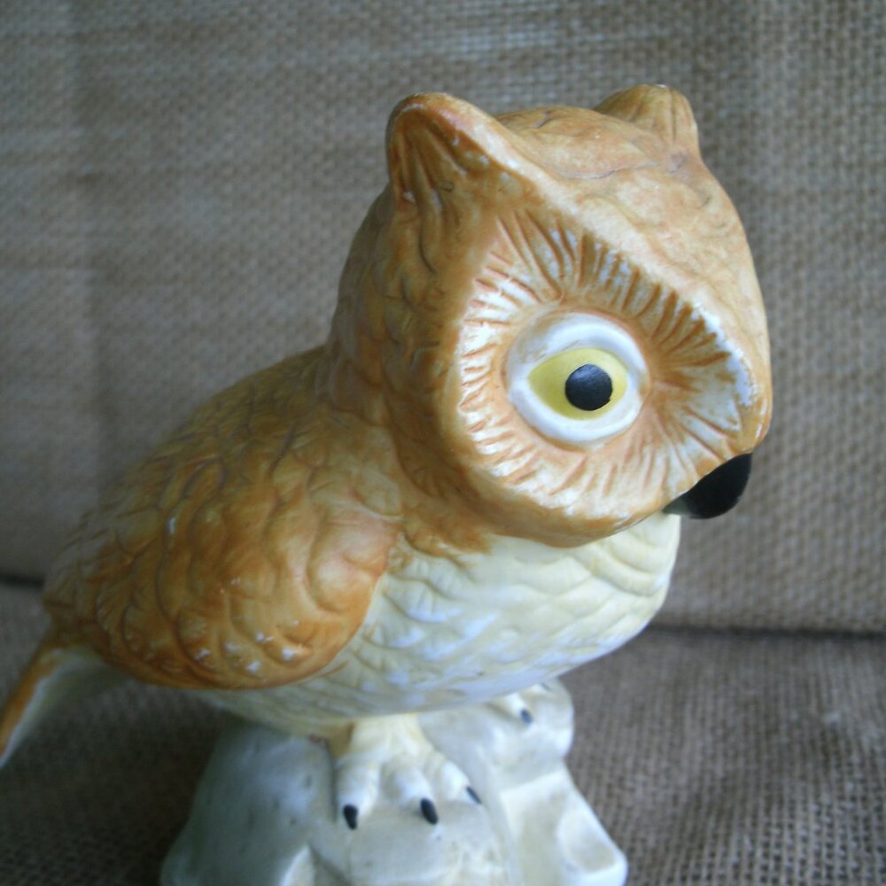 Vintage Homco Owl on Log Porcelain Figurine - Picture 12 of 16